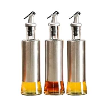 Imagem de Kit 3 Porta Azeite Vinagre Com Dosador Vidro Inox 300ml Galheteiro Bico De Mesa Para Cozinha Restaurante Óleo (Moderna, Unidades, 2)
