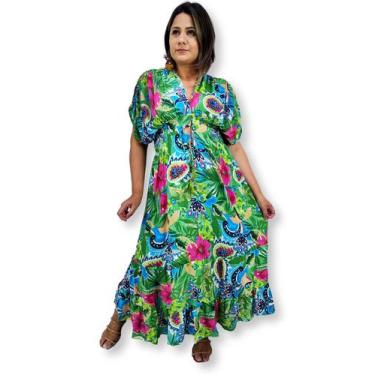 Imagem de Vestido Longo Manga Curta  Plus Size Toque de Seda LDR-60 - Sarat Moda