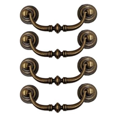 Imagem de Sdjdhej Puxadores de barra de armário de latão antigo, 4 peças, orifícios centrais, clássicos, vintage, retrô, puxadores de gaveta, armário de cozinha, banheiro, cômoda, gaveta, puxador (bronze