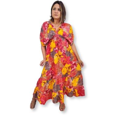 Imagem de Vestido Longo Manga Curta  Plus Size Toque de Seda LDR-60 - Sarat Moda