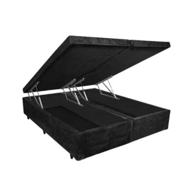Imagem de Cama Box Baú Casal Bipartido 69, Blindado, com Pistão a Gás, Pés de Madeira (Corino, Preto)