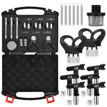 Imagem de Conjunto de 14 pontas de pulverizador de tinta sem ar, 6 pontas de spray sem ar, 2 protetores de ponta, 6 filtros de pistola de tinta sem ar, filtro de sucção de entrada 288716 e caixa de