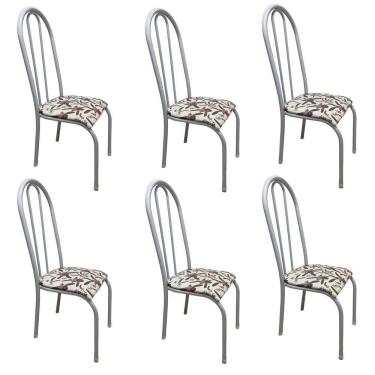 Imagem de Kit 6 Cadeira Sala Jantar Aço Tubolar Cozinha Corino Junco Cor Do Assento: bege-floral