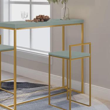 Imagem de Banqueta Alta Com Encosto Lino Industrial Balcão Bistrô Ferro Dourado mdf Madeira Verde Oliva - Ahazzo Móveis