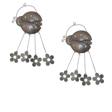 Imagem de Sino Dos Ventos Flores Joaninha Kit 2 Unidades Jardim Quintal Decoraçao Varanda Enfeite Som Suave Relaxante