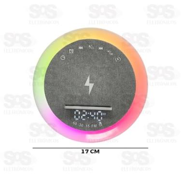 Imagem de Caixa De Som com Relógio Digital Luz em LED RGB e Carregador Por Indução Bluetooth USB Radio 50W