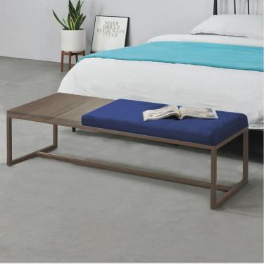 Imagem de Calçadeira Recamier Londres 195cm Industrial Marrom Corino Azul Marinho Tampo Quadrado mdf Nogal - Ahz Móveis