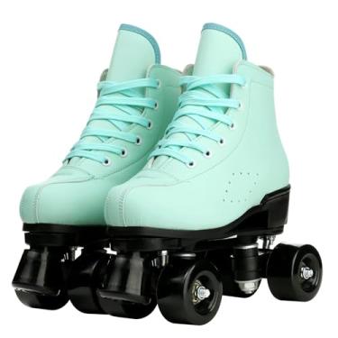 Imagem de Patins para mulheres e homens, sapatos de cano alto, clássicos de duas fileiras, patins de quatro rodas para homens e meninas, unissex (verde, 38 = EUA: 6,5)