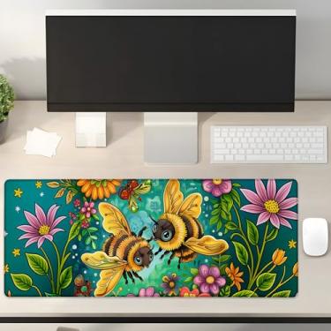 Imagem de Turamurra Garden Bees Tapete de mouse para jogos 80 cm x 30 cm, base de borracha antiderrapante para computadores, laptop, escola, escritório, acessórios de casa, decoração, mouse pad, tapete de mesa