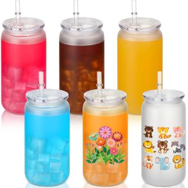 Imagem de Blushtier Pacote com 6 frascos de acrílico com tampas e canudos, copo de plástico para beber 473 ml, copos de café gelado com palha, garrafas de água, canecas para festa de casamento, bebida de suco