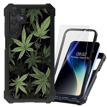 Imagem de DHYYDSQZ Capa para Samsung Galaxy A16 5G com protetor de tela de vidro temperado, camada dupla, híbrida, folha de maconha, à prova de choque, capa protetora para celular para Samsung Galaxy A16 5G 6,7
