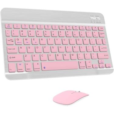 Imagem de Combo Teclado e Mouse Bluetooth Sem Fio Recarregáveis – Ultrafinos e Compatíveis com Android, iPhone, iPad, Windows Surface e Outros Dispositivos (Rosa)