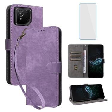 Imagem de IUQXU Capa carteira para celular Asus ROG Phone 9 5G / ROG 9 Pro 5G com protetor de tela [bloqueio RFID] suporte de cartão de couro feminino flip capa de celular para Phone9 Pro ROG9 5G roxa
