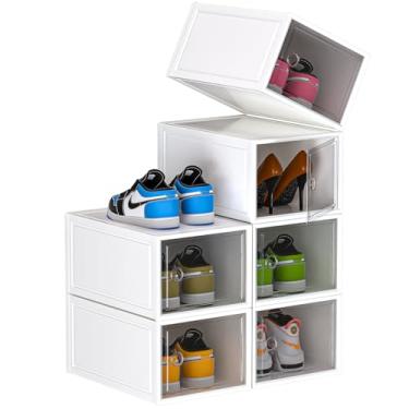 Imagem de Caixas de armazenamento de sapatos, organizador de sapatos empilhável de plástico transparente para armário, sapateira dobrável que economiza espaço, recipientes para tênis, organizador de caixa de