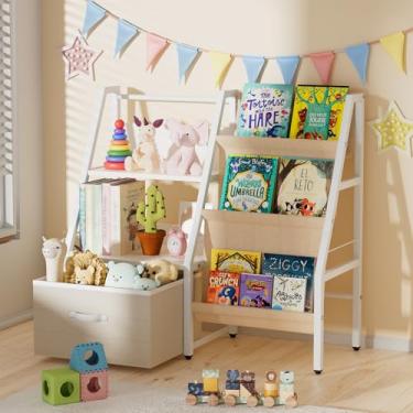 Imagem de ZVMTTOY Estante infantil de 3 níveis e organizador de brinquedos com gaveta móvel, organizador de brinquedos Montessori, estante infantil para quartos de crianças, sala de jogos, berçário, branco,