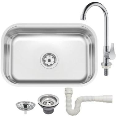 Imagem de Kit Cuba Pia Inox Tramontina 47x30 Ref: 94083/507 Po com Torneira de M