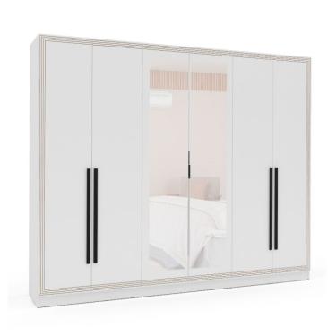 Imagem de Guarda-Roupa Casal com Espelho Valência 6 Portas 4 Gavetas Branco