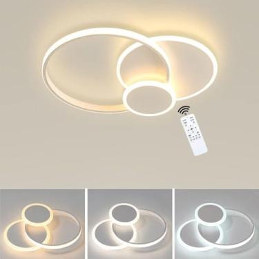 Imagem de Lâmpada De Teto Led Moderna Lâmpada De Quarto Lâmpada De Cozinha 40w Controle Remoto Escurecimento Geométrico Redondo Lâmpada De Teto Preto E Branco Adequado Para Sala De Esta, White