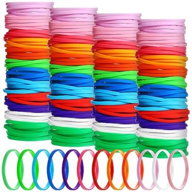 Imagem de Libima Pulseira de silicone neon 240 peças pulseiras de silicone de cor sólida elásticas em branco pulseiras de borracha coloridas para eventos festa homens mulheres adolescentes presentes (cor brilhante, 0,5 cm de largura)