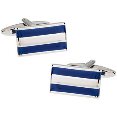 Imagem de Abotoaduras de esmalte com caixa de apresentação Cuff-Daddy versátil 2 barras azul e prata