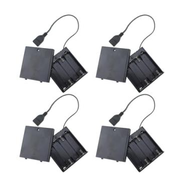 Imagem de SQXBK 4 peças 64 mm preto 4 suportes de bateria AA interruptor USB 6V soquete USB caixa de bateria caixa de bateria interruptor adequado para 4,8 V-6V DC fonte de alimentação brinquedo RC decoração de