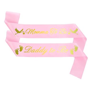 Imagem de CoolerthingsDG, Pacote de faixa de chá de bebê "Momma To Be" e "Daddy To Be", com linda imagem de cegonha (letras rosa e douradas), decorações de festa de chá de bebê, lembrancinhas, suprimentos para