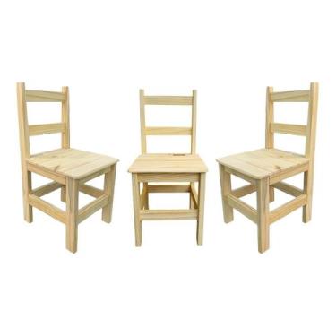 Imagem de Conjunto 3 Cadeiras Infantis Madeira Maciça Natural Pinus Resistente C