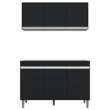 Imagem de Armário E Balcão Gabinete Para Pia 120cm Com Tampo 3 Portas Manu Preto - Ajl Móveis