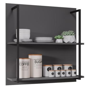 Imagem de Prateleira Industrial Cozinha Dupla Com Painel Flora M24 Grafite - Mpozenato