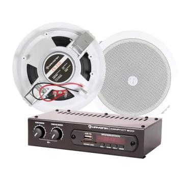 Imagem de HAYONIK, Kit de Som Ambiente com 1 Amplificador Compact 200 e 2 Arandelas CS-530, 200W, Arandela de 5", 2 Pontos de Fixação, Proteção UV