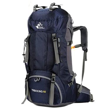 Imagem de Mochila de caminhada leve e à prova d'água 60L com capa de chuva, mochila esportiva para viagem ao ar livre para escalada e acampamento, Azul marinho, 26.77*13*7.87 inches