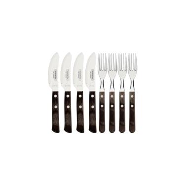 Imagem de Jogo De Talheres Para Pizza Tramontina Com Lâminas Em Aço Inox E Cabo De Madeira Tratada Polywood Castanho 08 Peças