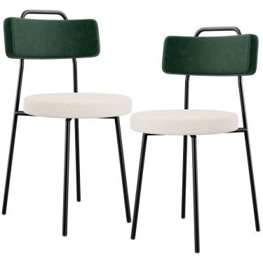 Imagem de Kit 02 Cadeiras Decorativa Estofada Sala De Jantar Barcelona L02 Facto Verde Musgo Linho Cru