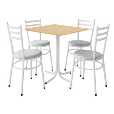Imagem de Mesa de Jantar Quadrada 70cm Pinus Com 4 Cadeiras Estofada Branca - La