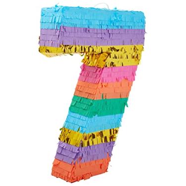 Imagem de Pequeno arco-íris pinata número 7 para festa de aniversário infantil (29 x 41 x 7 cm)