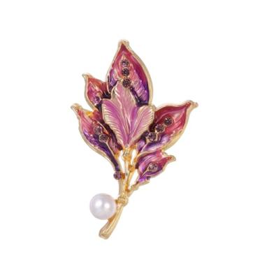 Imagem de Broche de folha de esmalte floral delicado de cristal de liga de zinco pinos para mulheres joias presentes lapela bolsa acessórios de vestido pingentes, Medium, Metal, Sem Pedra Preciosa