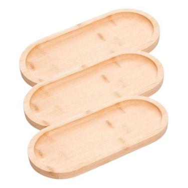 Imagem de Kit 3 Bandejas Bambu Lavabo Decorativa Café Madeira Oval 28c - Lyor