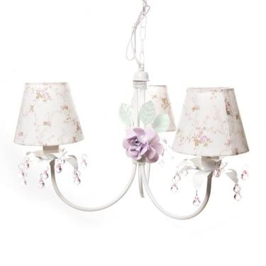 Imagem de Lustre 3L Primavera Rosa 2 Flores G Quarto Bebê Infantil - Potinho de 