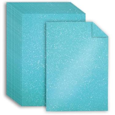 Imagem de Pacote com 25 folhas de papel cartolina dupla face, 20 x 30 cm, papel brilhante 250 g/m² para artes e artesanato, convites decorativos, casamentos e aniversários (azul)