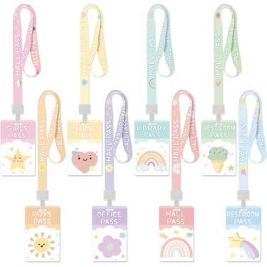 Imagem de Ctosree Conjunto de 8 cordões de PVC inquebráveis pastel e passes escolares, material escolar, material escolar, material para professores, sala de aula, ensino fundamental, banheiro, biblioteca