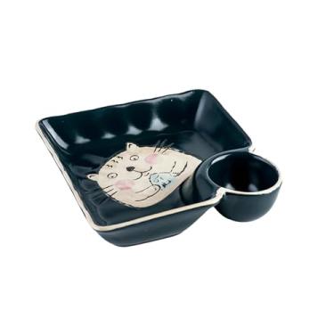 Imagem de Prato quadrado de cerâmica simples e bonito em estilo japonês criativo delicado e fresco para uso doméstico - verde, gato koi