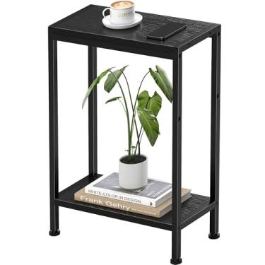Imagem de Mesa lateral estreita para pequenos espaços, mesa de canto fino de 2 andares, mesa de cabeceira fina, mesa de sofá para sofá, mesa de cabeceira na sala de estar, quarto, escritório, cozinha e varanda