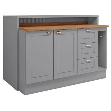 Imagem de Kit Ilha Gourmet com Balcão 120cm e Porta Toalha Americana - Móveis He