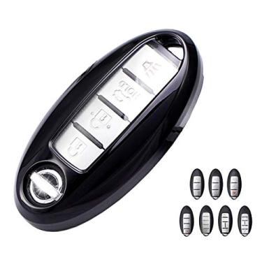 Imagem de Capa protetora de TPU para Nissan Key Fob 2020 2019 2018 Nissan Altima Sentra Kicks Rogue Murano Maxima Versa Leaf Titan Infiniti 3 4 5 botões Smart Key com chaveiro (preto)
