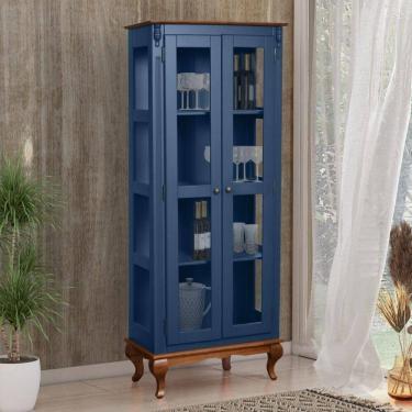 Imagem de Cristaleira 2 Portas Vidro Madeira Versalhes Azul Petróleo