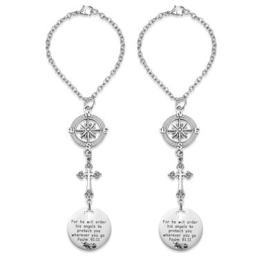 Imagem de Pacote com 2 pingentes de carro cruzados para mulheres e homens, anjo da guarda, decoração de espelho retrovisor, salmo 91:11, versículo bíblico, acessório de carro baseado na fé cristã, presente