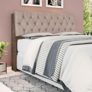 Imagem de Cabeceira Box Casal Isis Chocolate com Capitonê Bege - CASA H