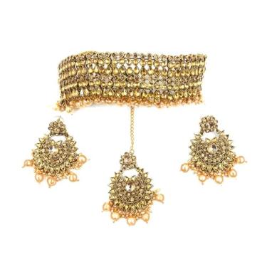 Imagem de SHINDE EXPORTS Conjuntos de joias tradicionais indianas gargantilha, colar de casamento, brincos, joias de declaração para mulheres, Medium, Metal, Sem Pedra Preciosa