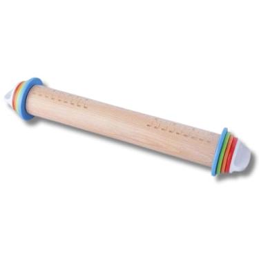 Imagem de Rolo Para Massas Cilindro em Madeira Ajustável com Medidas Para Espessura da Massa com 8 Discos de Plástico