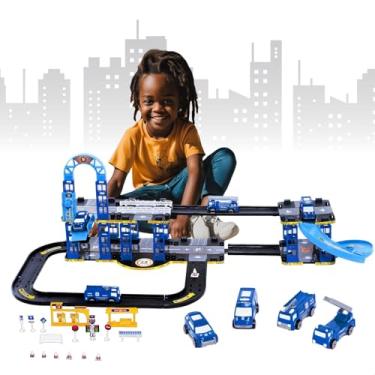 Imagem de Pista De Carrinhos Policial C/Elevador Brinquedo Infantil 2 Andares Acompanha 4 Carrinhos